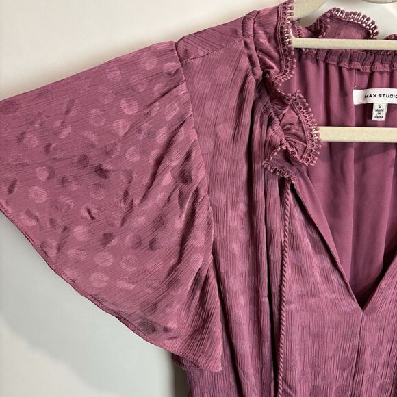 Max Studio Bohemian Dots Peasant Tiered Maxi Dress Silky Mauve Sz Small - Picture 7 of 10